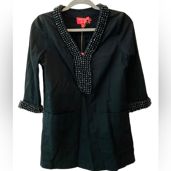 NWT Vtg Anthropologie Manoush Beaded Black Tunic Top Whimsy Goth V-Neck Size 6 - Picture 1 of 3
